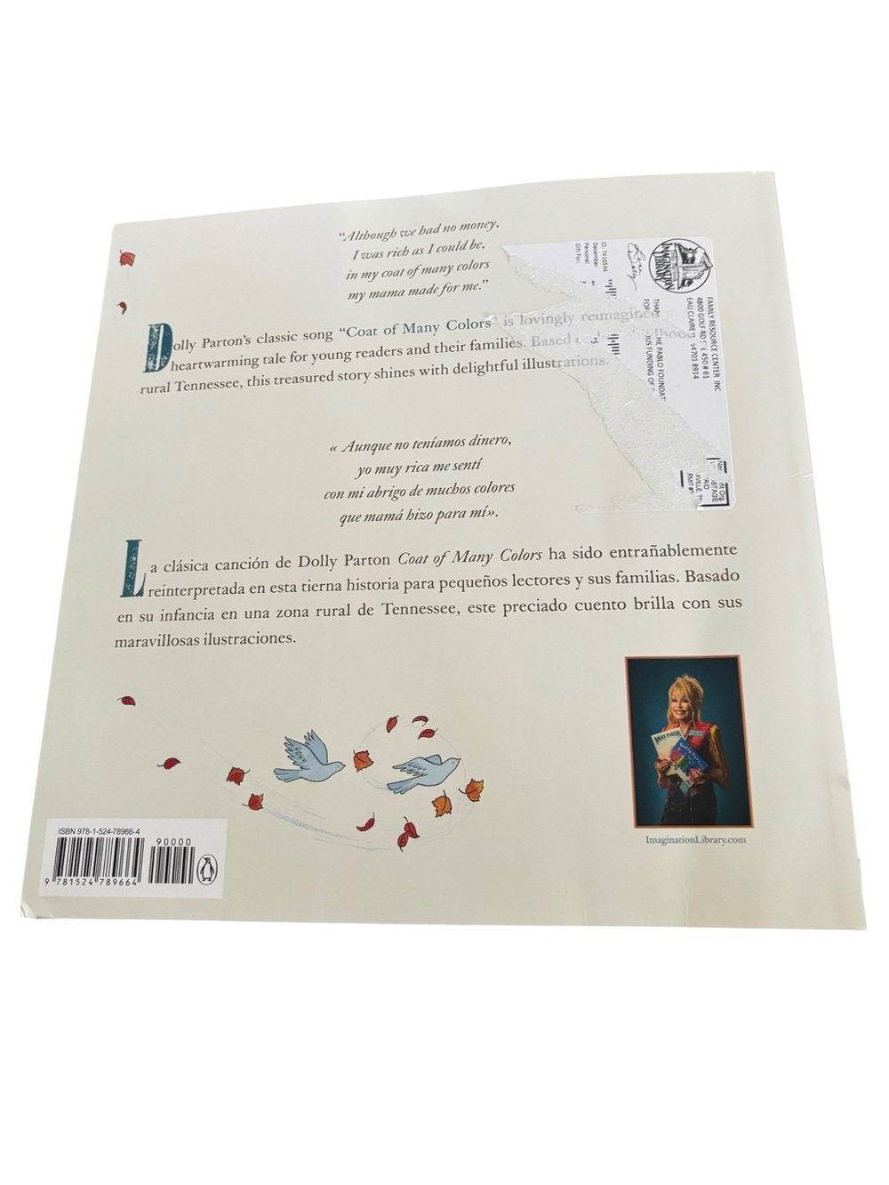 Dolly Parton Coat Of Many Colors Children’s Paperback Book 2016 English/Spanish - Picture 2 of 3